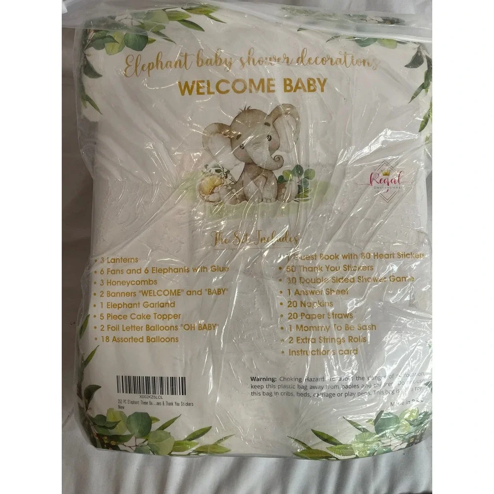 Regal Decorations Elephant Baby Shower Decorations 252 PC Set‎ Greenery Gold